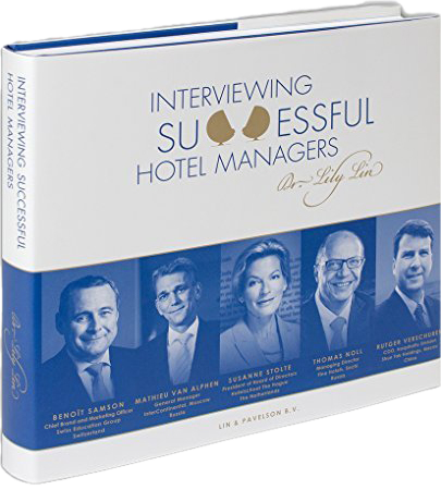 Front cover of Interviewing Successful Hotel Managers by Dr Lily Lin, portraying five international hotel general managers.
