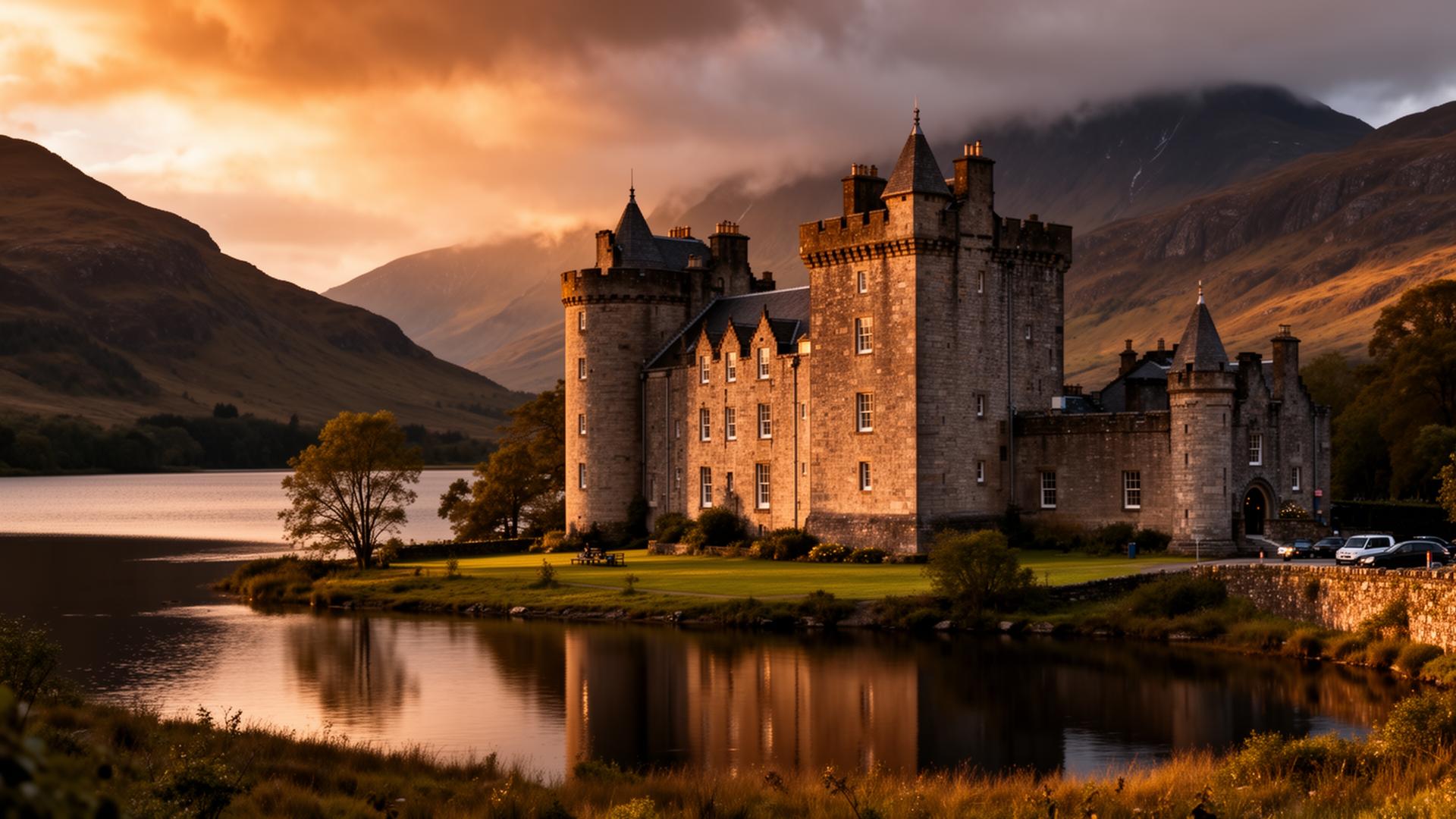 Castle hotel at sunset